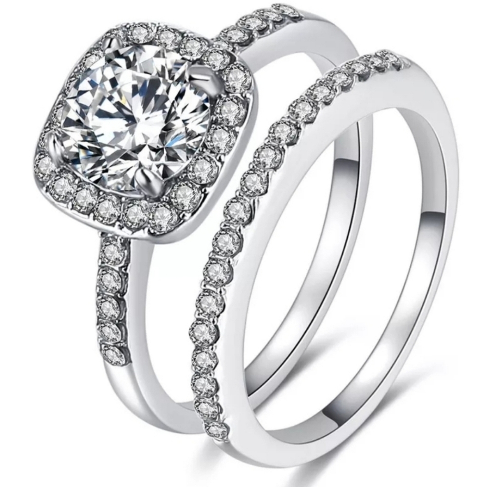 Silver Princess CZ Ring Set Size 10